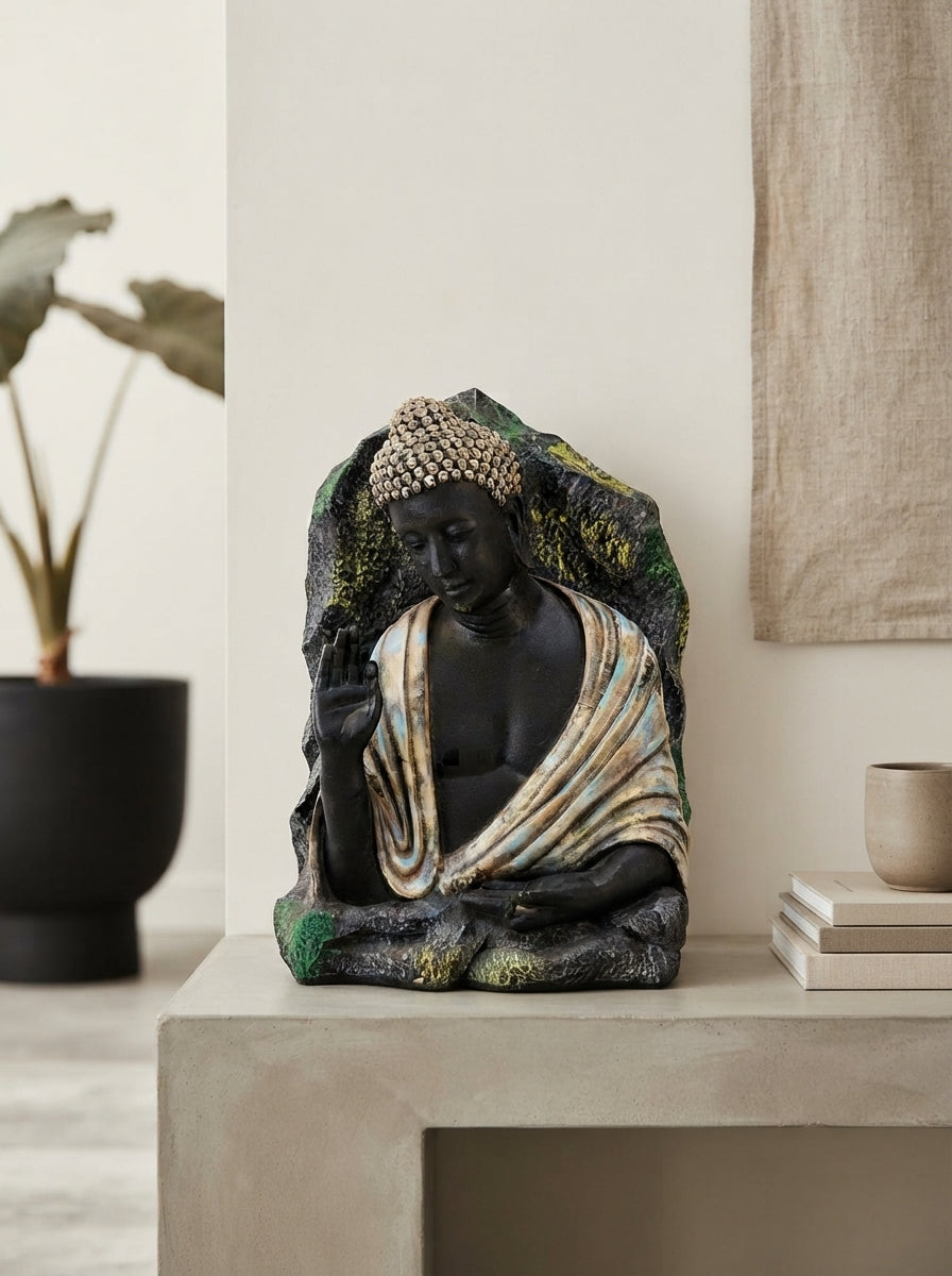Rock Finish Buddha Bust Statue 18.5" | Zen Garden Decor