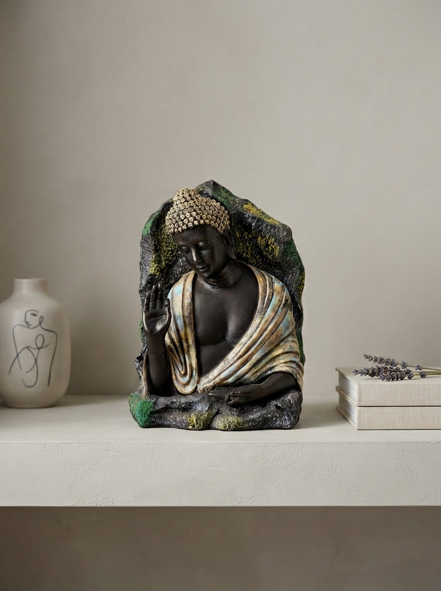 Rock Finish Buddha Bust Statue 18.5" | Zen Garden Decor
