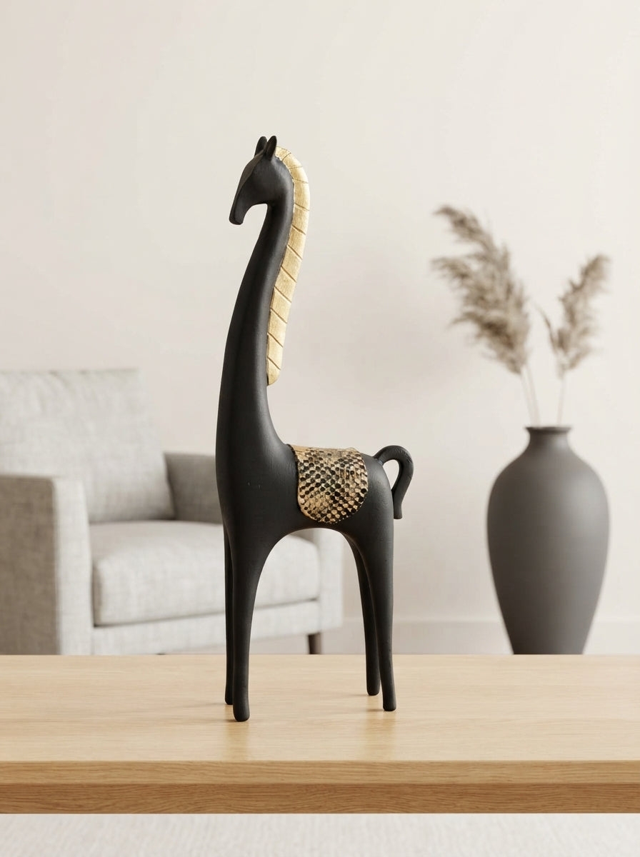 Black Gold Modern Giraffe Statue | Sculptural Decor