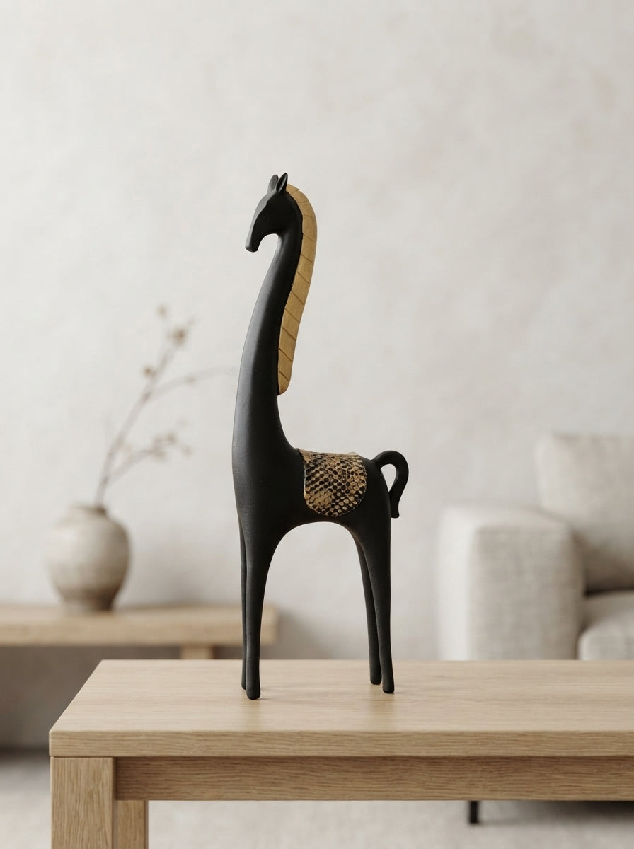 Black Gold Modern Giraffe Statue | Sculptural Decor
