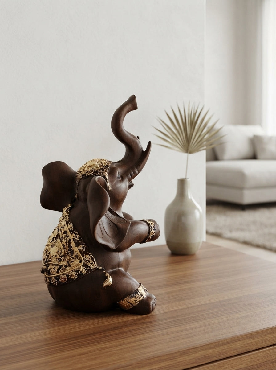 Brown Gold Floral Elephant Statue 11"x7"x6" | Lucky Decor
