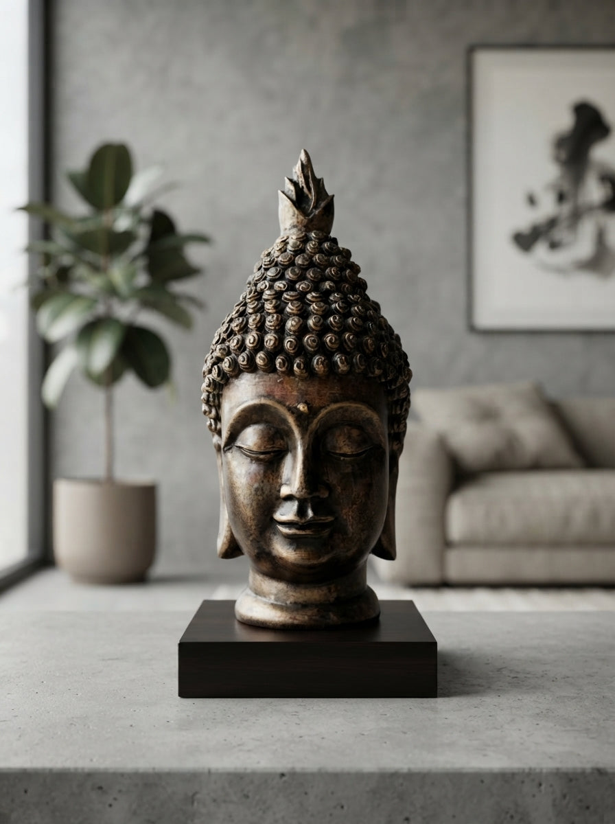 Antique Gold Buddha Head Statue | Zen Decor