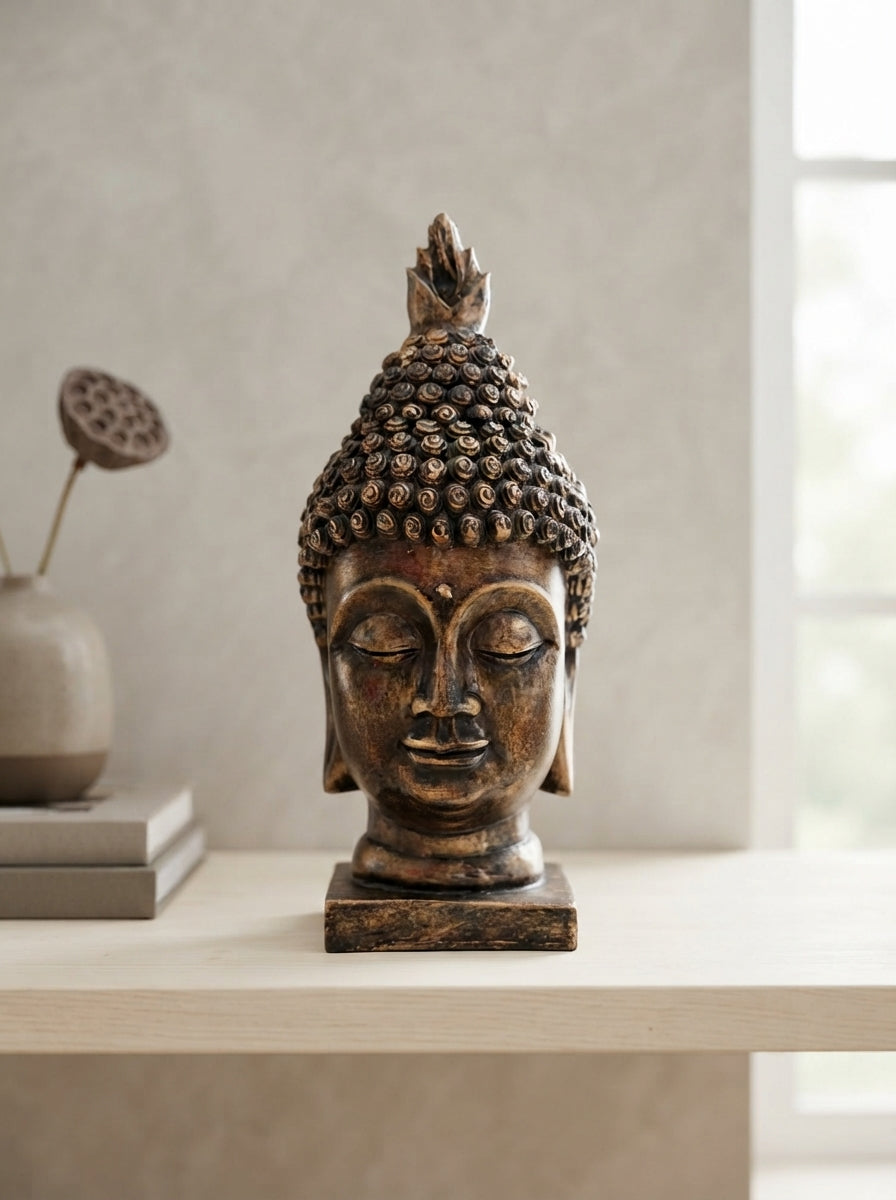 Antique Gold Buddha Head Statue | Zen Decor
