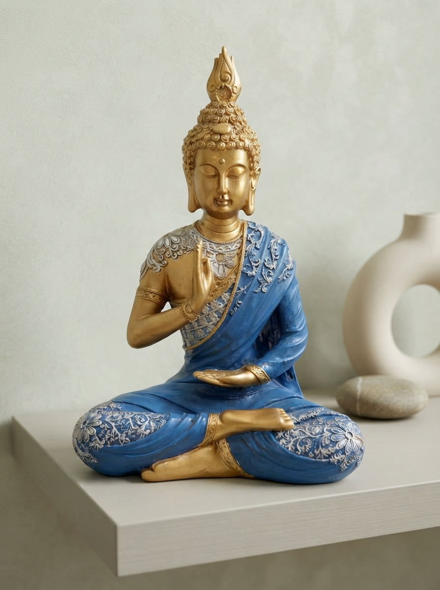 Gold Blue Blessing Buddha Statue 15” | Ornate Decor