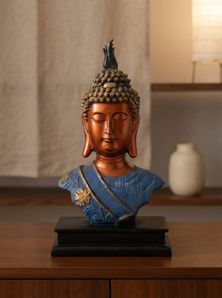 Terracotta Blue Buddha Bust Statue | Zen Decor