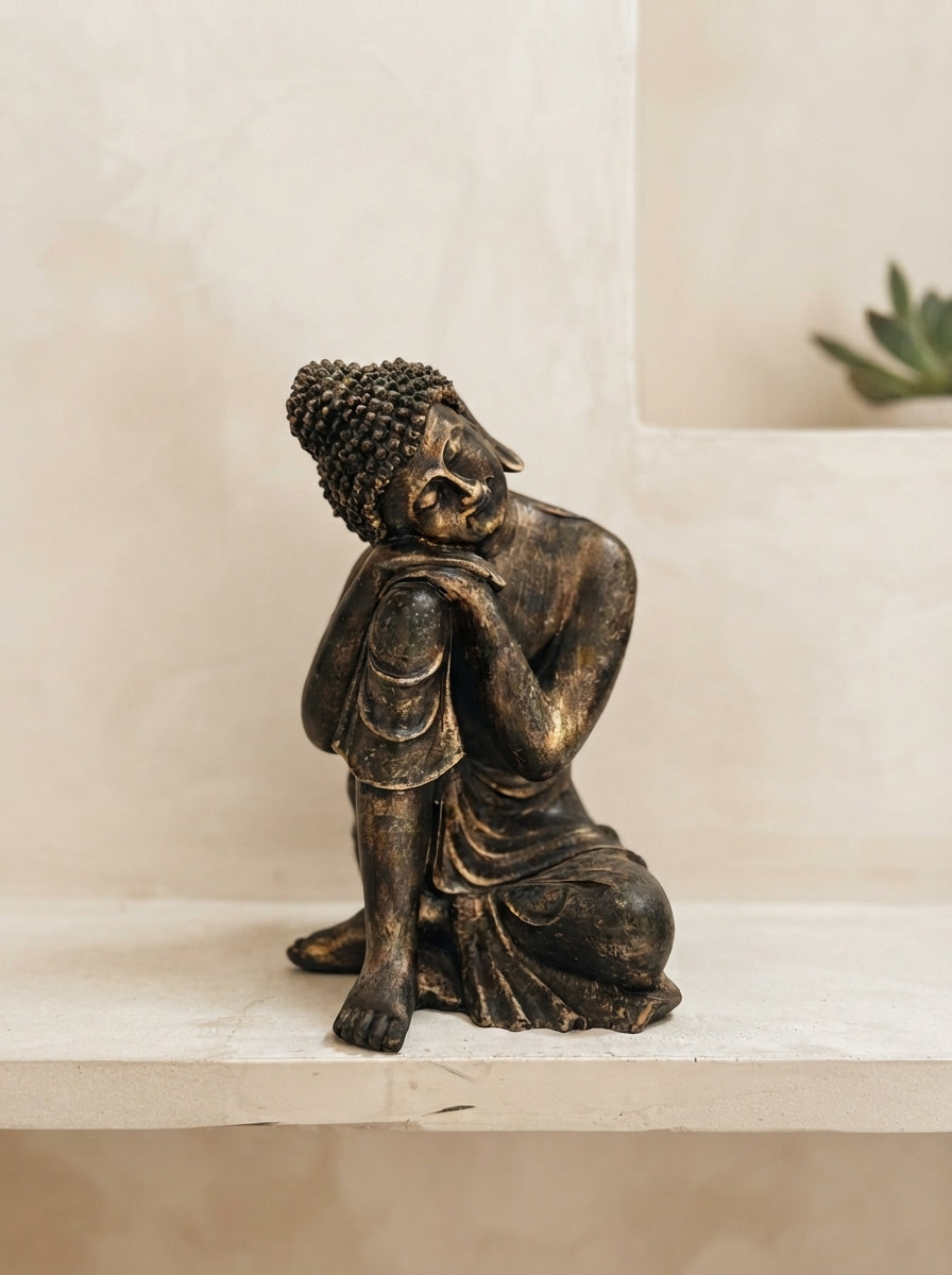 Resting Buddha Statue 12" | Black Gold Zen Decor