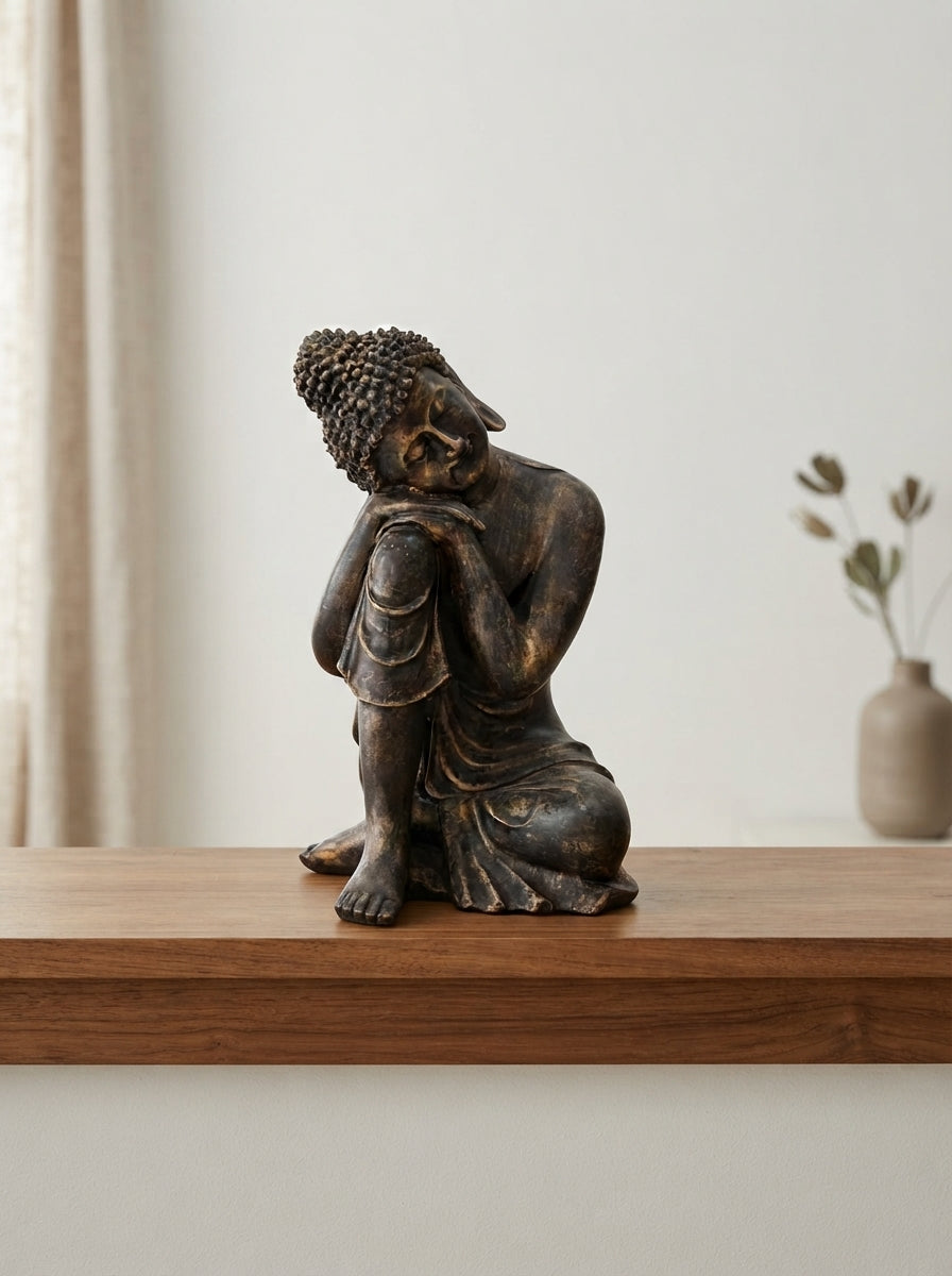 Resting Buddha Statue 12" | Black Gold Zen Decor