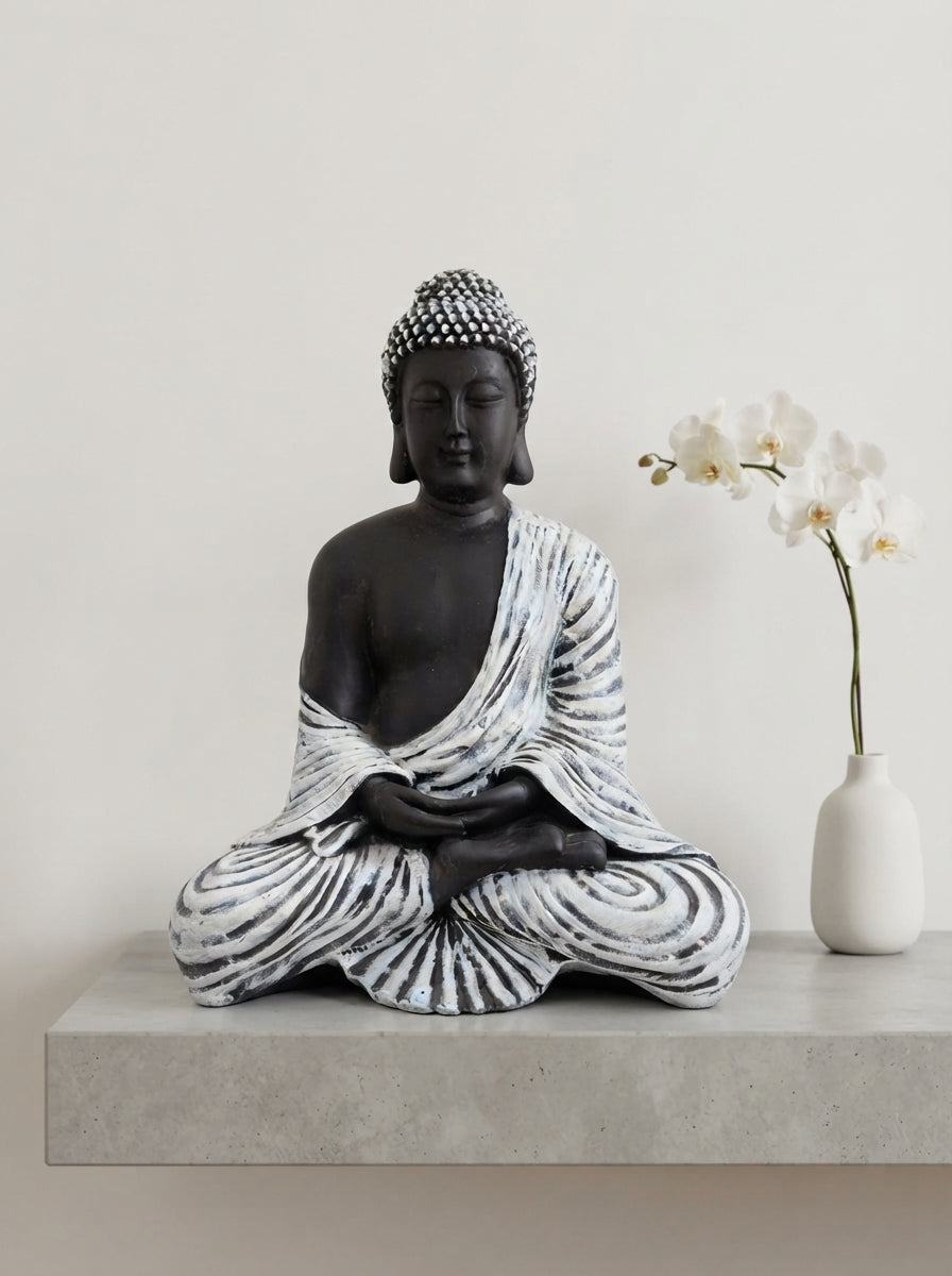 Black White Striped Buddha Statue | Zen Decor
