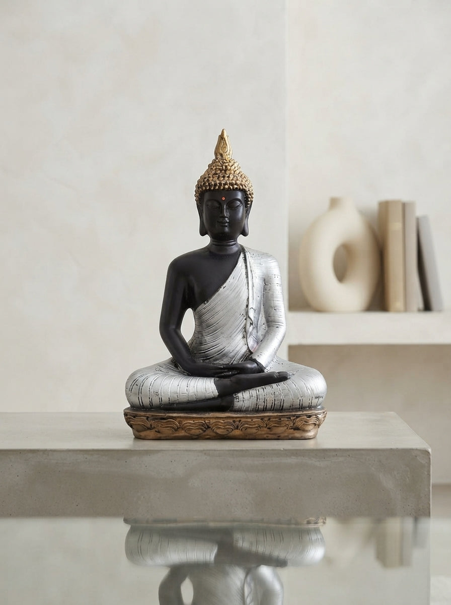 Black Silver Gold Buddha Statue | Zen Decor