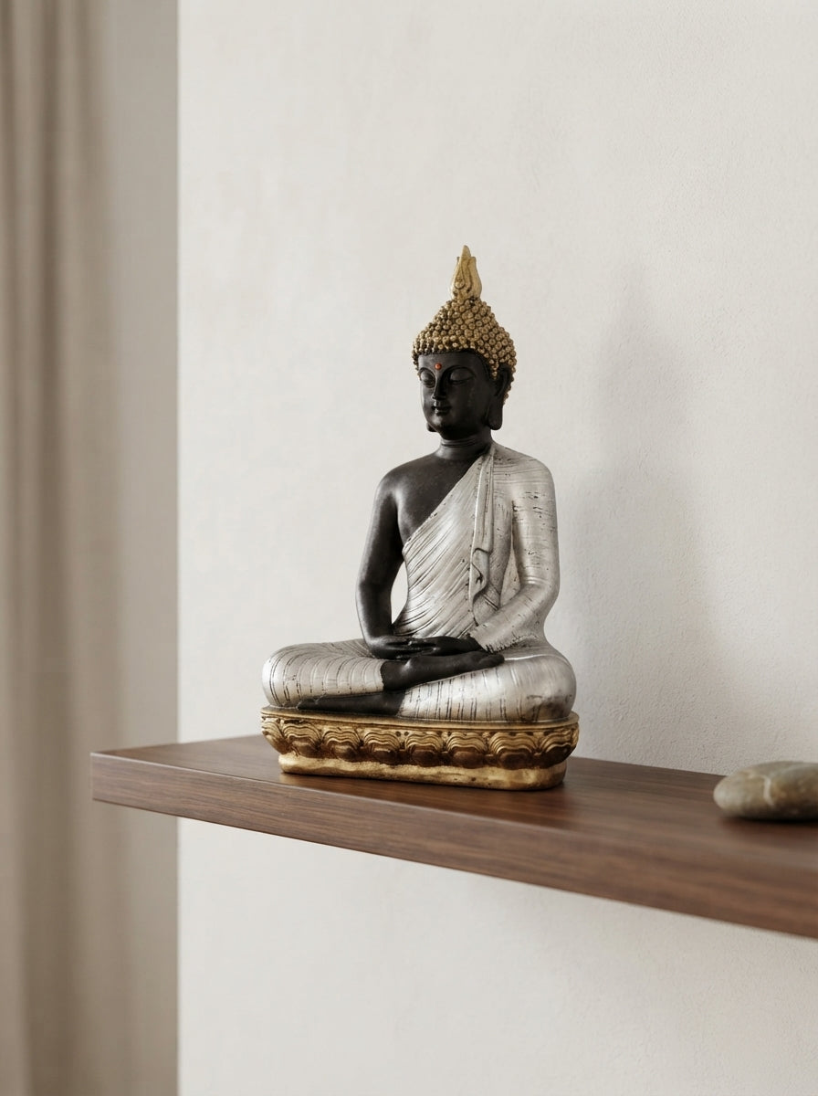 Black Silver Gold Buddha Statue | Zen Decor