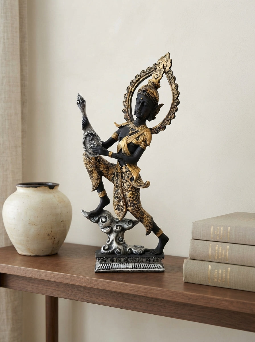 Black Gold Dancing Deity Statue | Asian Decor