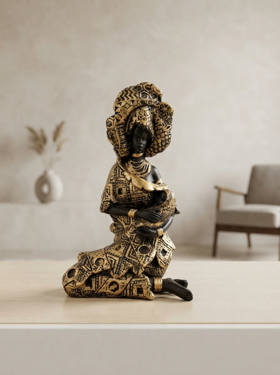 Black Gold African Figure Statue | Global Decor