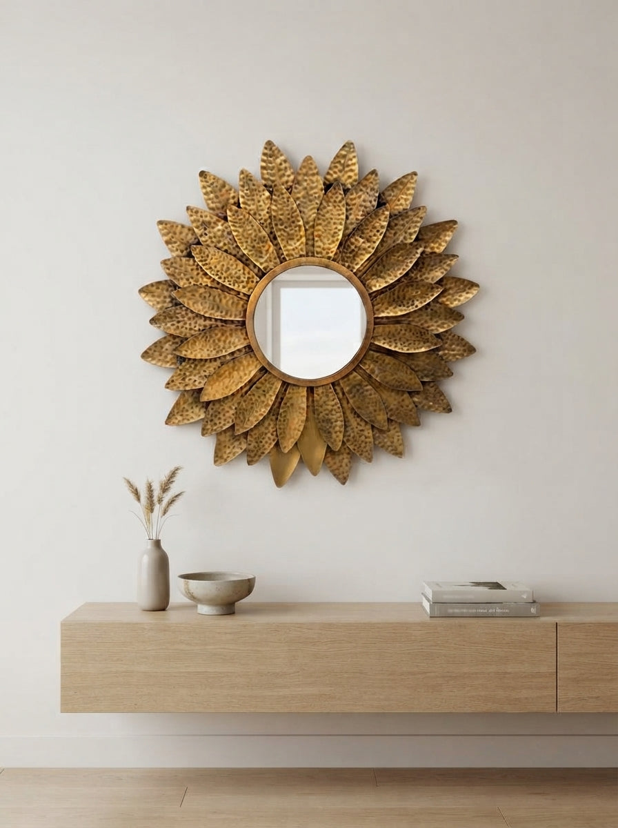 Gold Sunburst Petal Wall Mirror | Decorative Accent