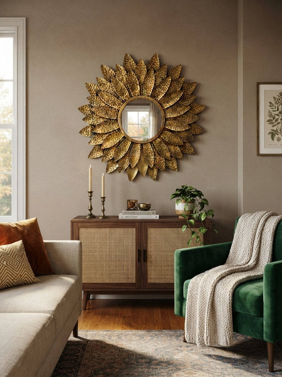 Gold Sunburst Petal Wall Mirror | Decorative Accent