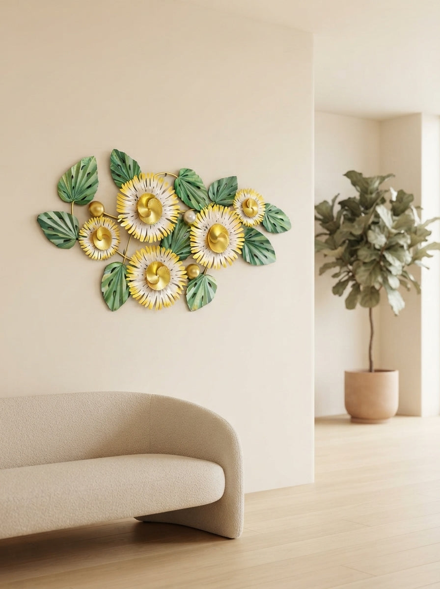 Floral Metal Wall Art 50" x 26" – Large Modern Flower Wall Decor for Living Room, Bedroom & Home Décor | Affordable Metal Wall Hanging