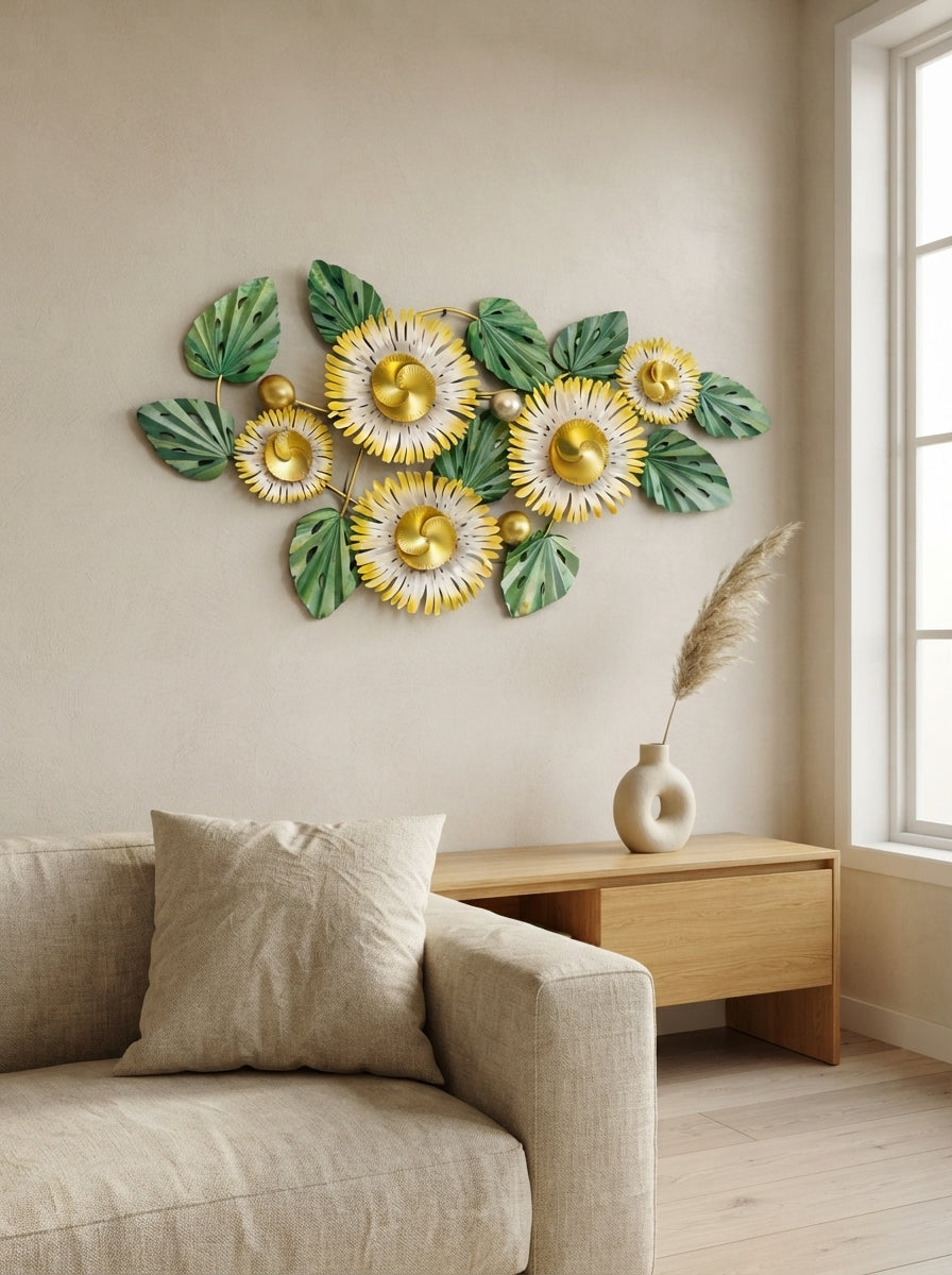 Floral Metal Wall Art 50" x 26" – Large Modern Flower Wall Decor for Living Room, Bedroom & Home Décor | Affordable Metal Wall Hanging