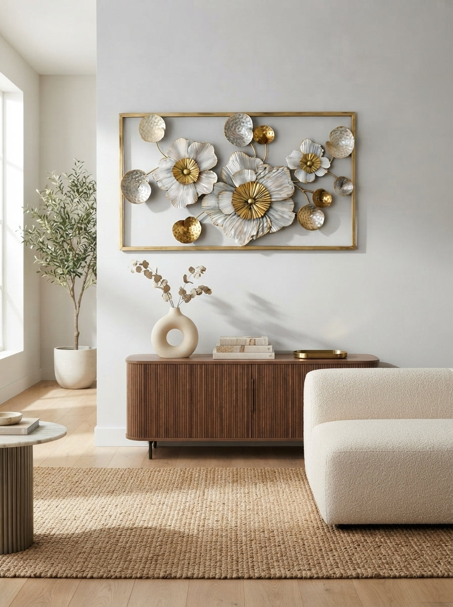 Framed Floral Wall Art 36" x 21" – Elegant Metal Flower Wall Decor for Living Room & Bedroom
