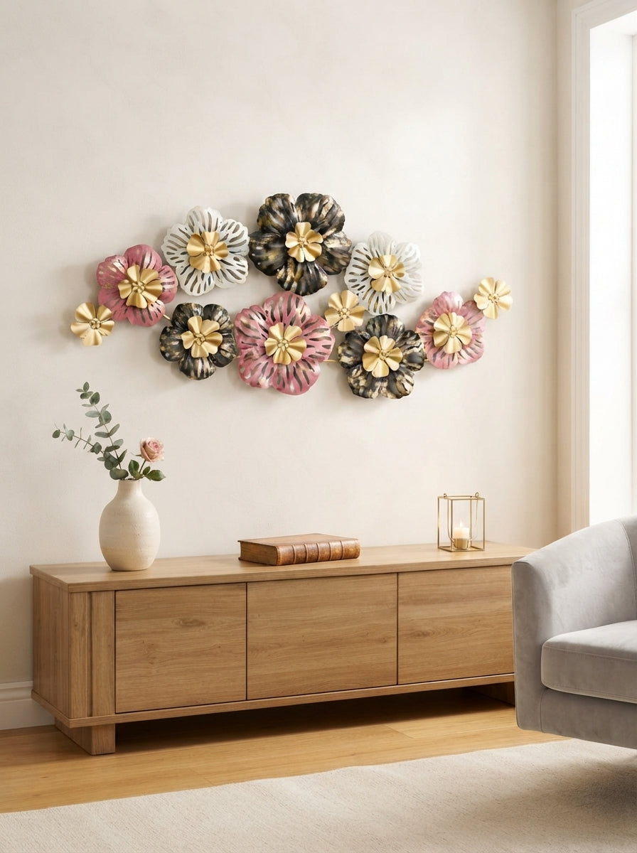 Multicolour Floral Wall Art 48" x 24" – Decorative Metal Flower Wall Decor for Living Room & Bedroom