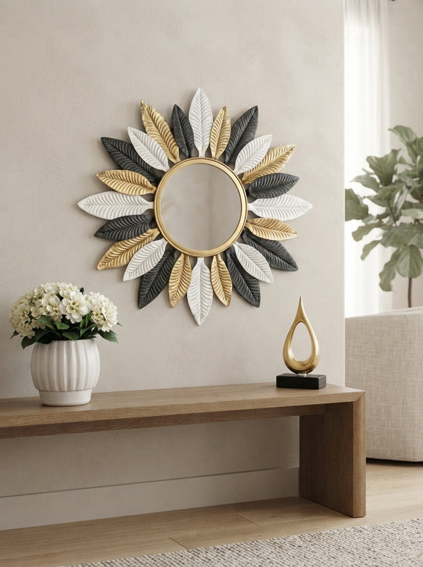 Tone Floral Wall Mirror 34 Inch – Decorative Multi-Color Flower Wall Mirror for Living Room & Home Decor