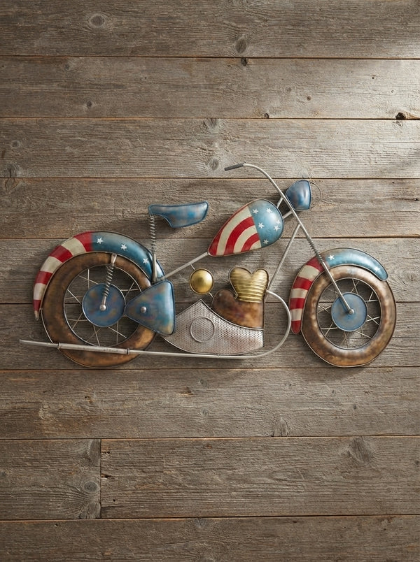Motorcycle Metal Wall Art | Patriotic Americana Biker Decor