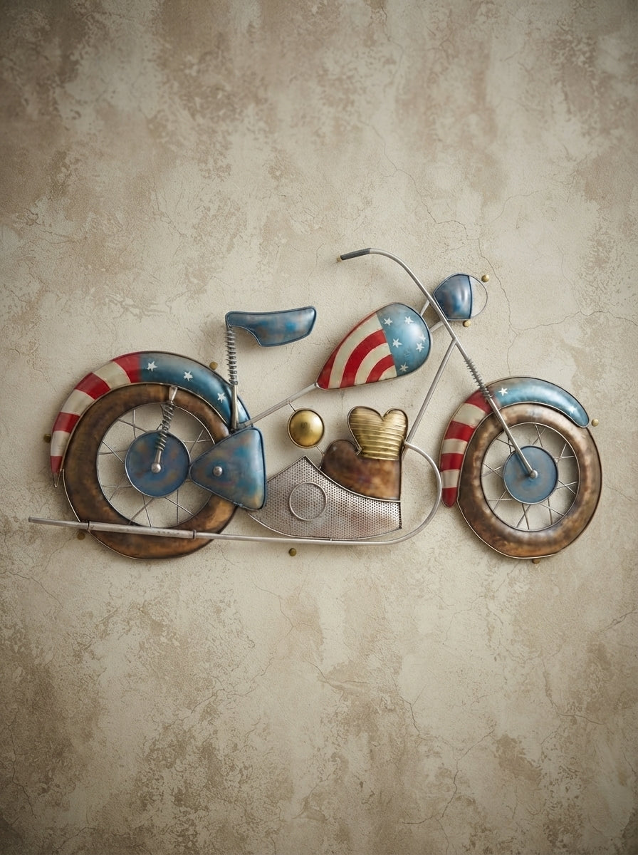 Motorcycle Metal Wall Art | Patriotic Americana Biker Decor