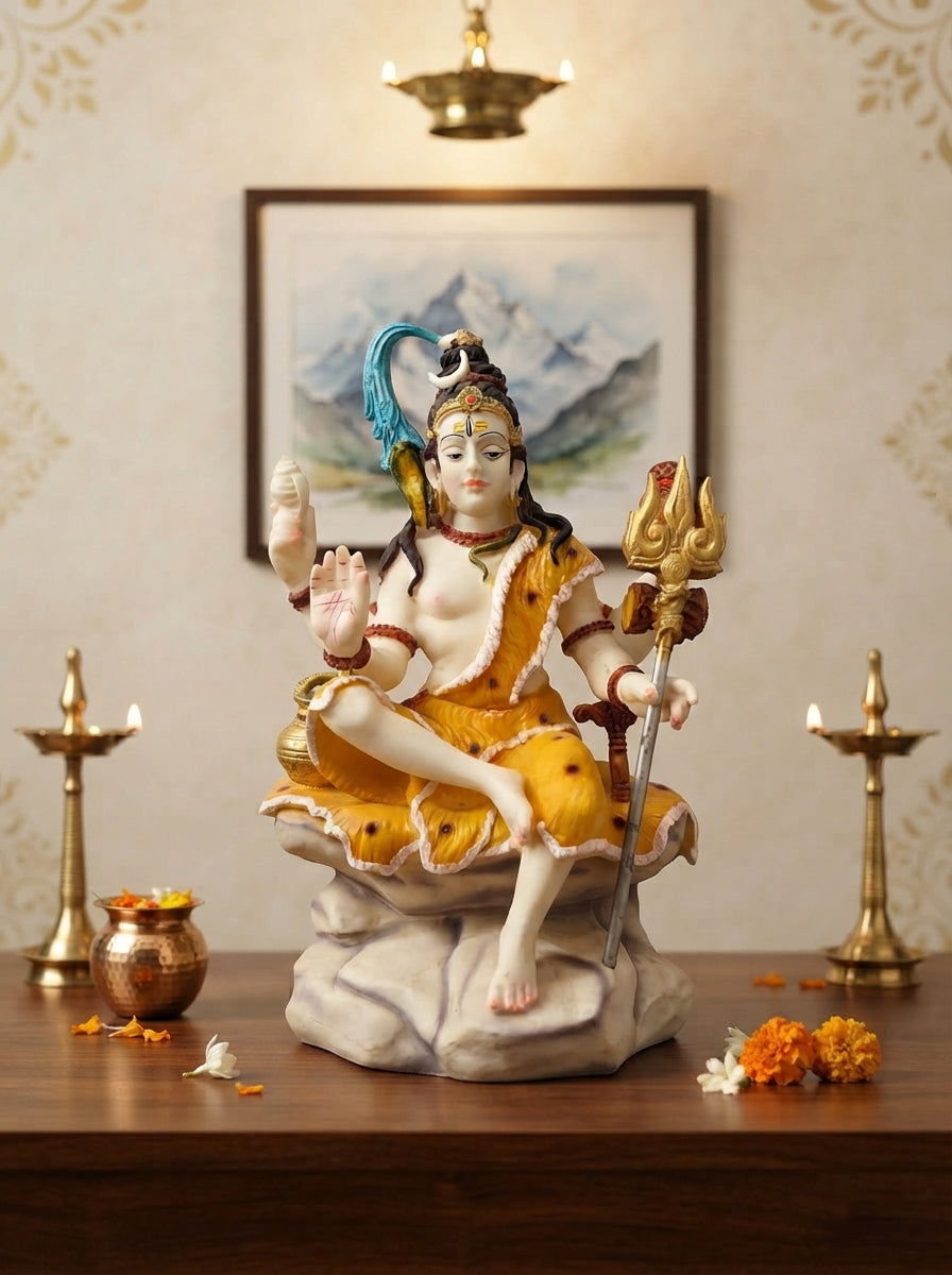 Lord Shiva Statue with Trishul | Seated on Rock Idol