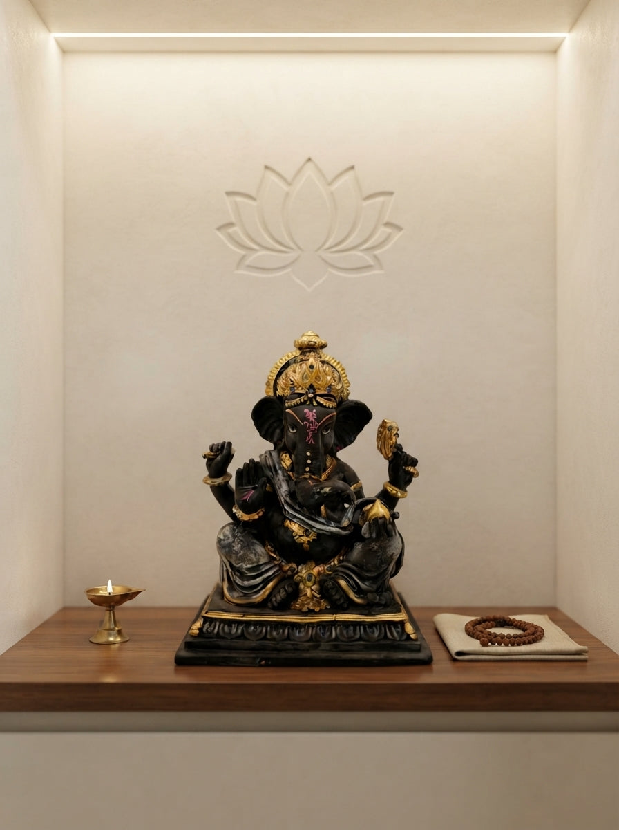 Grey Gold Four-Armed Ganesha Statue 9.8" | Hindu Decor