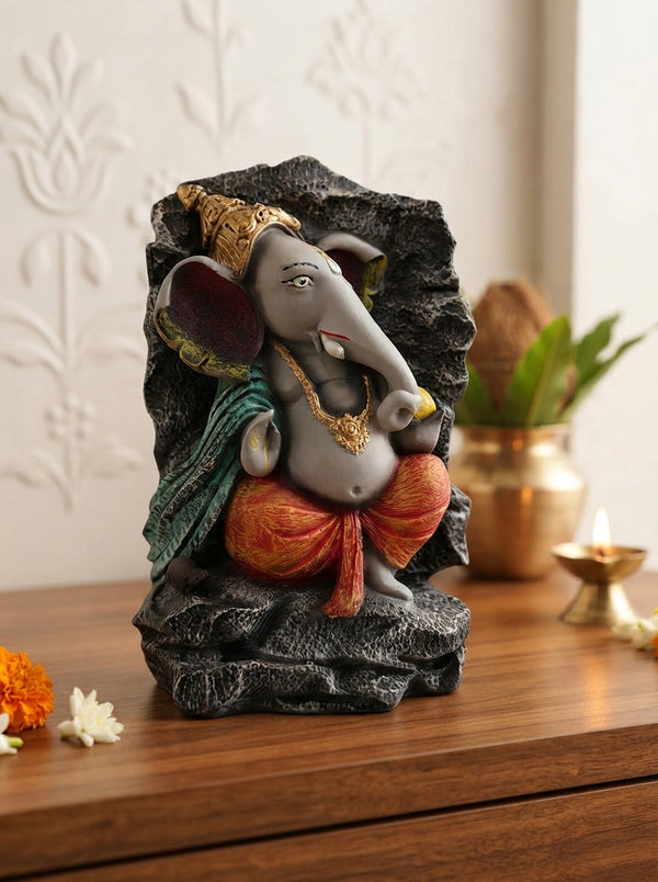 Stone Finish Lord Ganesha Rock Statue | Hindu Decor