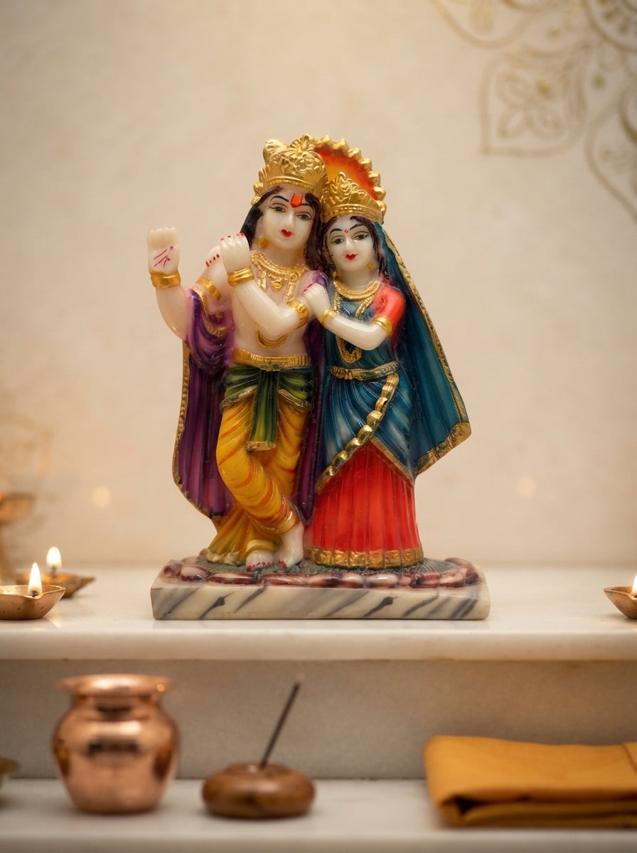 Radha Krishna Standing Statue | White Marble Deity Figurine