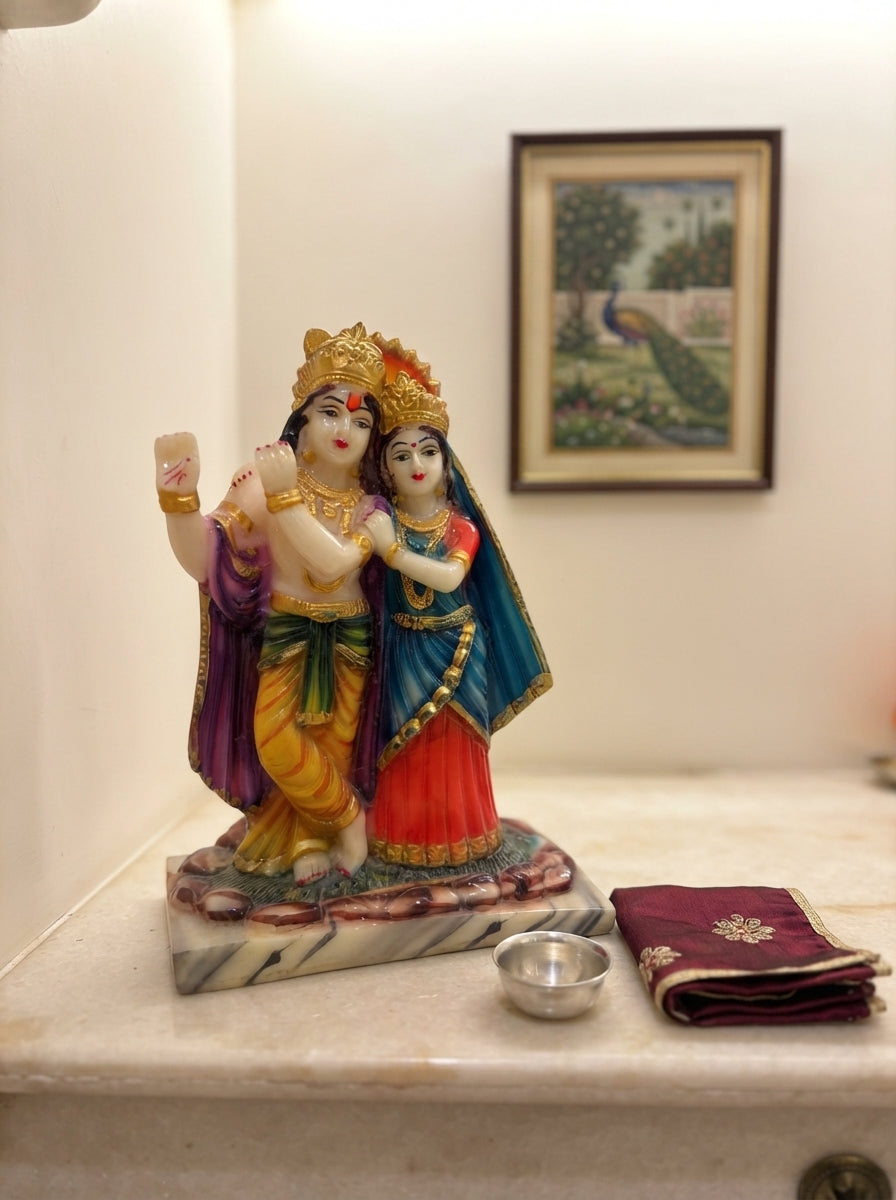 Radha Krishna Standing Statue | White Marble Deity Figurine