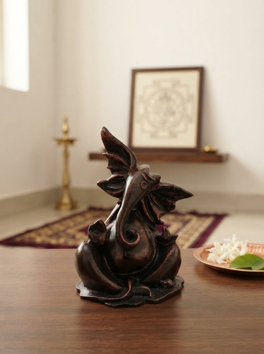 Modern Abstract Ganesha Statue 10" | Copper Bronze Finish