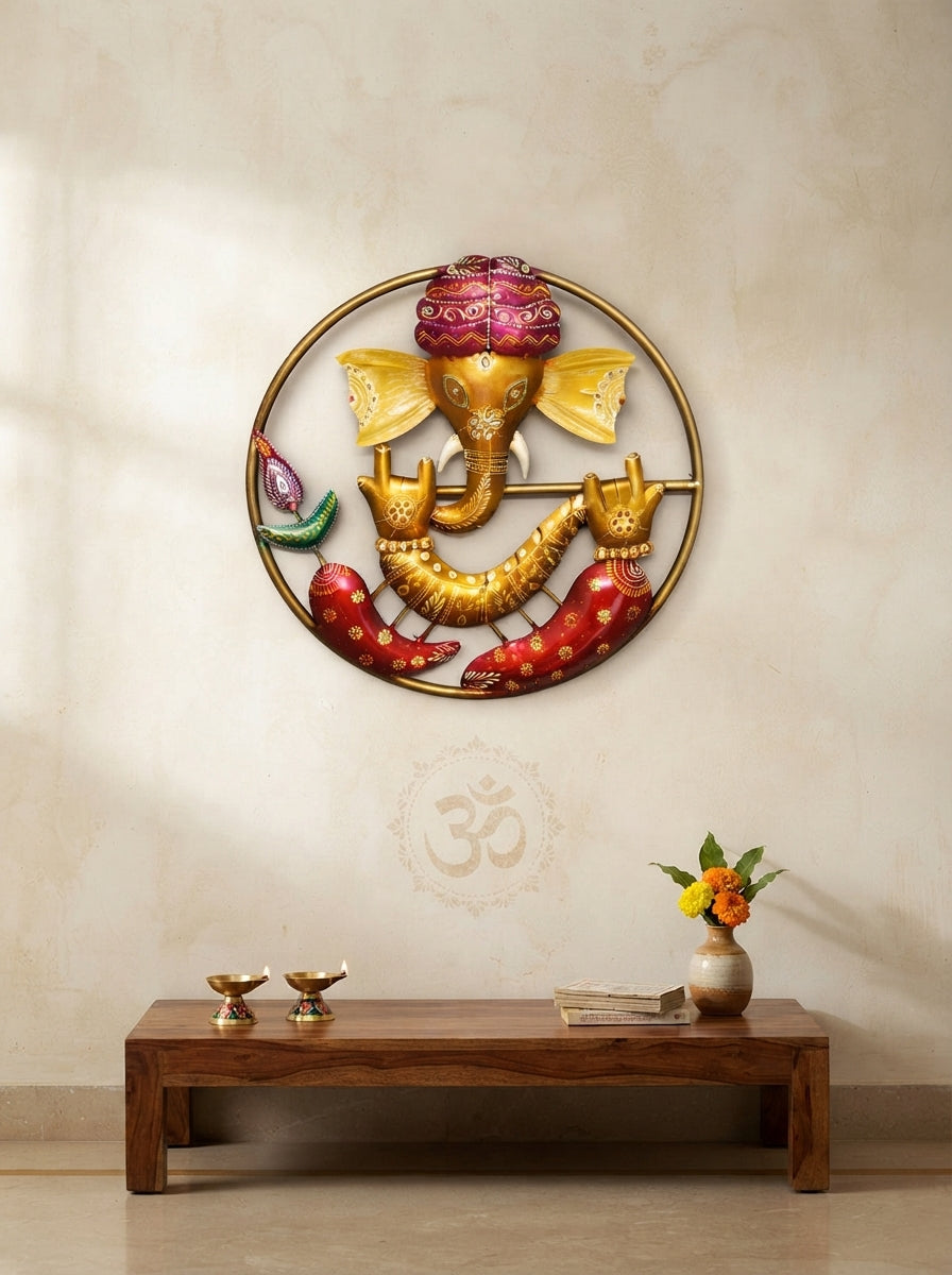 Lord Ganesha Metal Wall Art – Spiritual Home Decor for Living Room & Temple