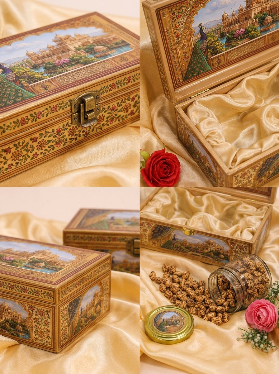 Peacock & Palace Miniature Gift Box with Glass Jars | Diwali Hamper