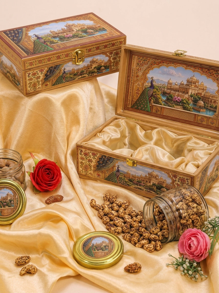 Peacock & Palace Miniature Gift Box with Glass Jars | Diwali Hamper