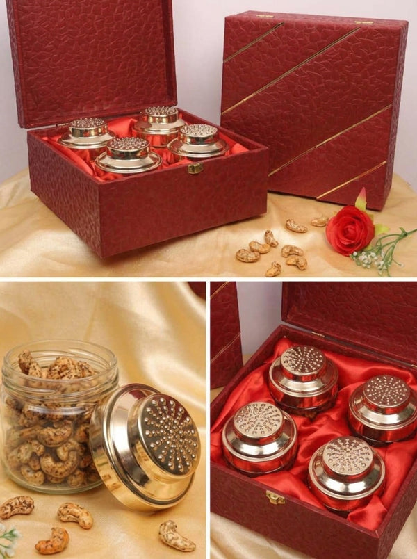Maroon Textured 4 & 6 Jar Gift Box | Gold Stripe Premium Hamper