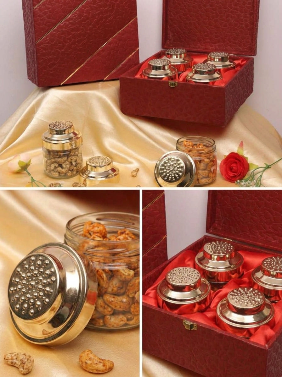 Maroon Textured 4 & 6 Jar Gift Box | Gold Stripe Premium Hamper