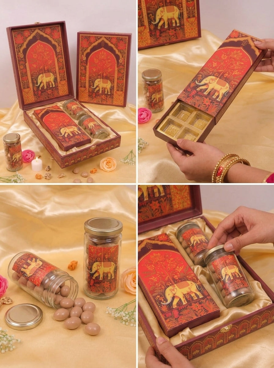 Elephant Tree of Life Gift Box | 2 Tall Jars + 12 Cavity Tray