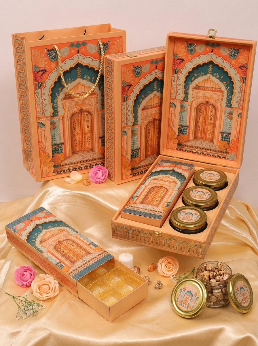 Heritage Doorway Gift Box | 3 Jars + 12 Cavity Chocolate Tray