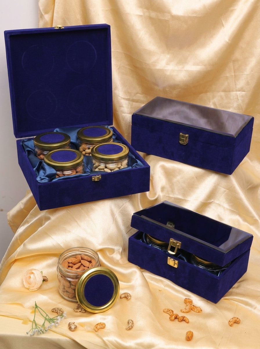 Royal Blue Velvet Glass Top Gift Box | 2, 3 & 4 Jar Luxury Hamper