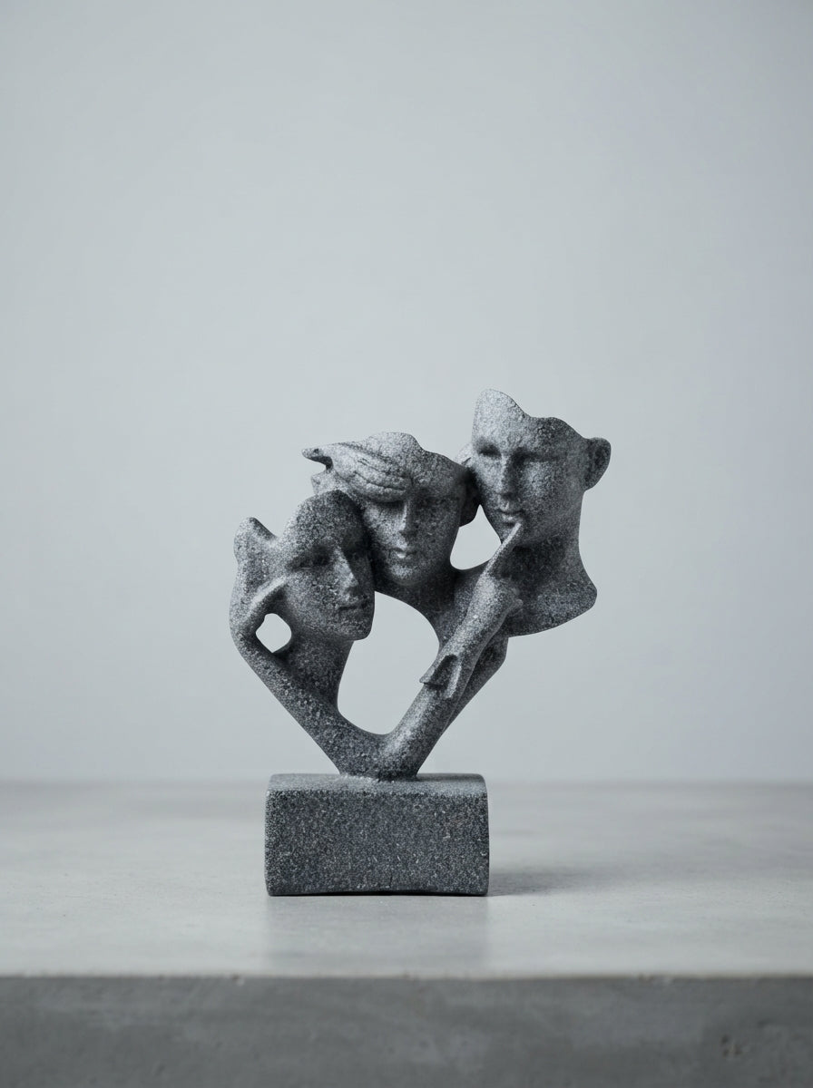 Three Faces Abstract Sculpture | Gray Stone Art Statue