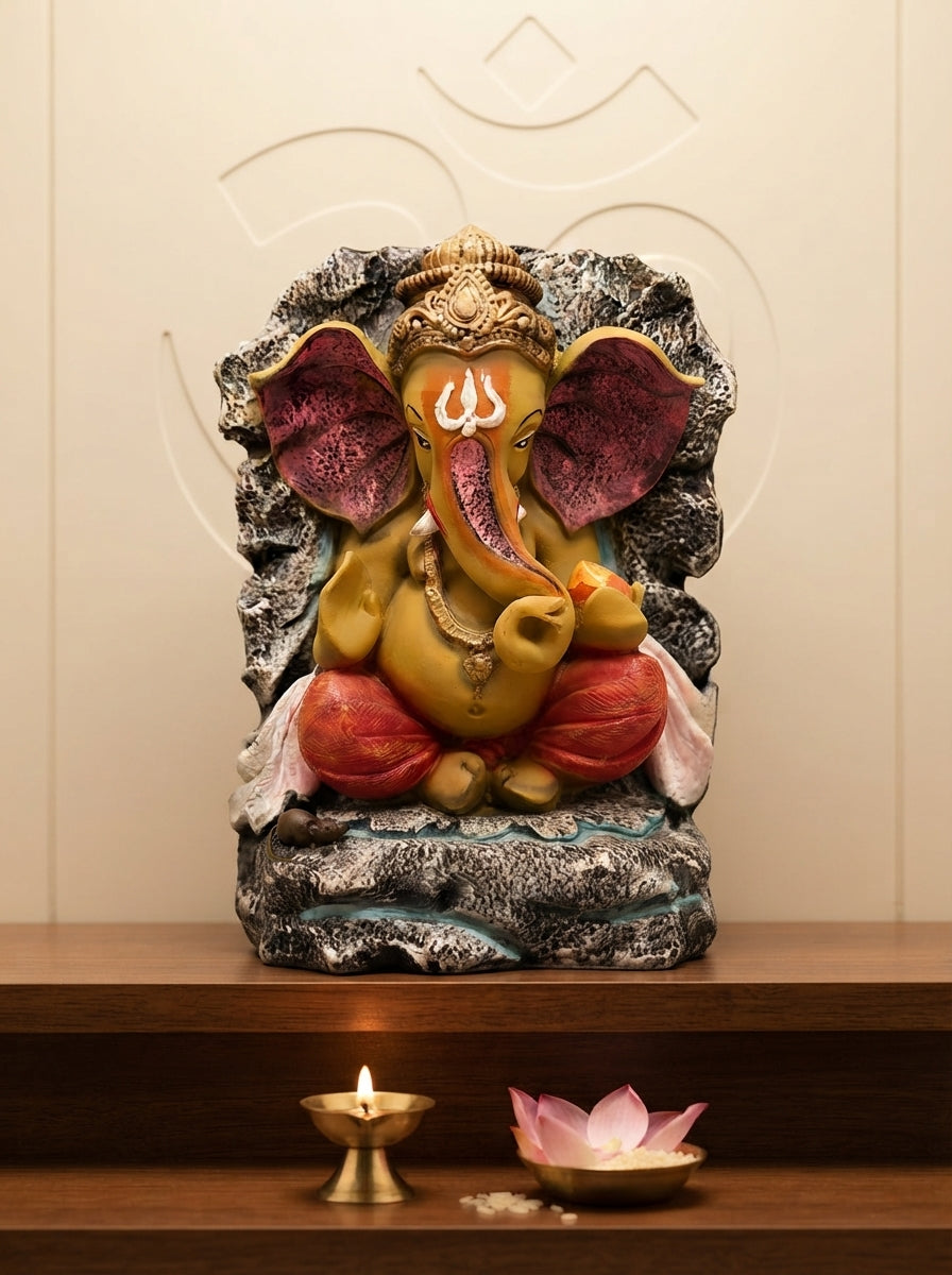 Rock Finish Lord Ganesha Statue 15" | Multicolor Hindu Decor