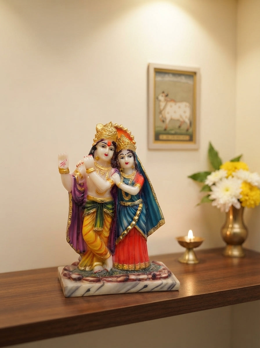 Radha Krishna Standing Statue | White Marble Deity Figurine