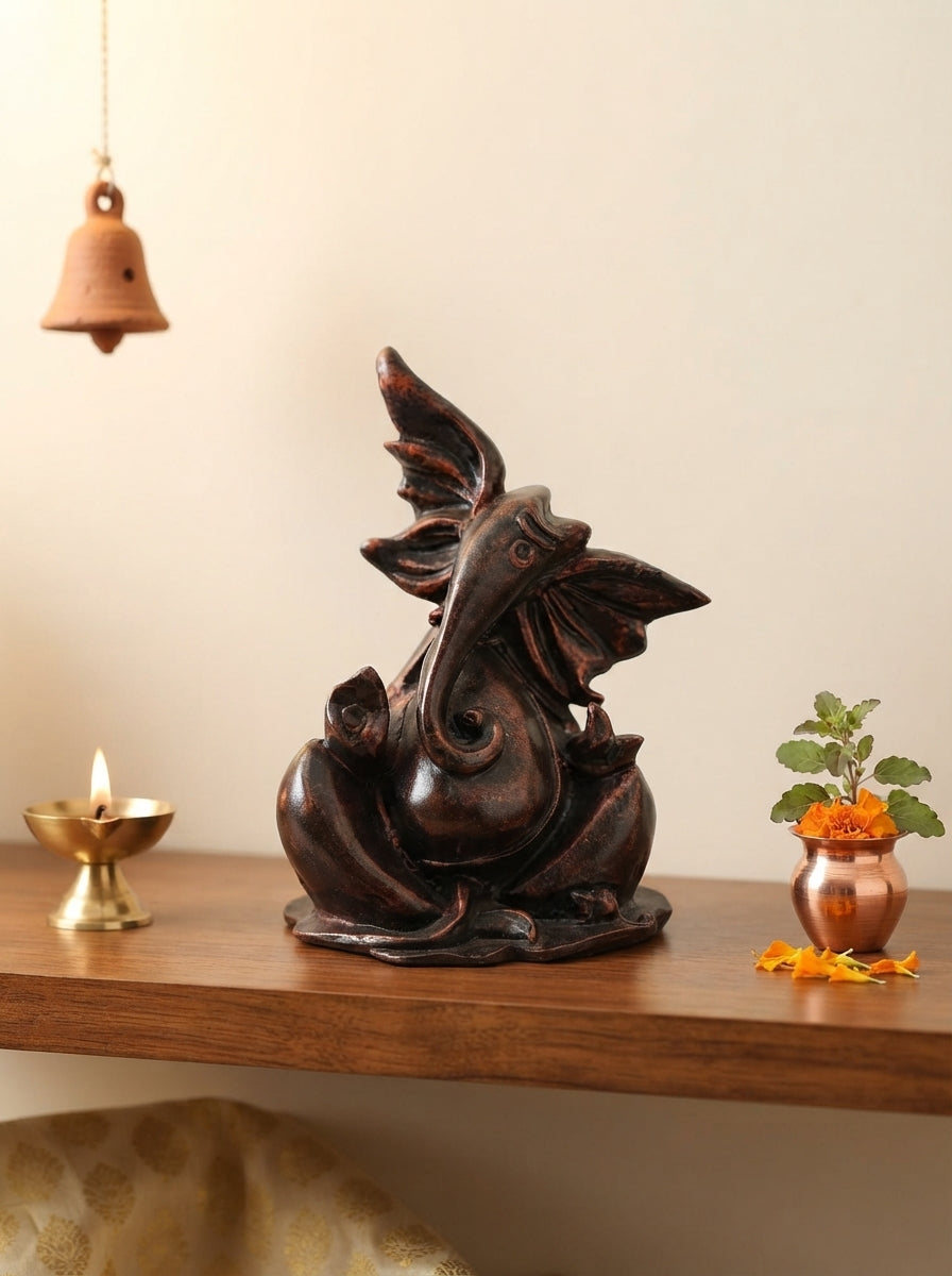 Modern Abstract Ganesha Statue 10" | Copper Bronze Finish