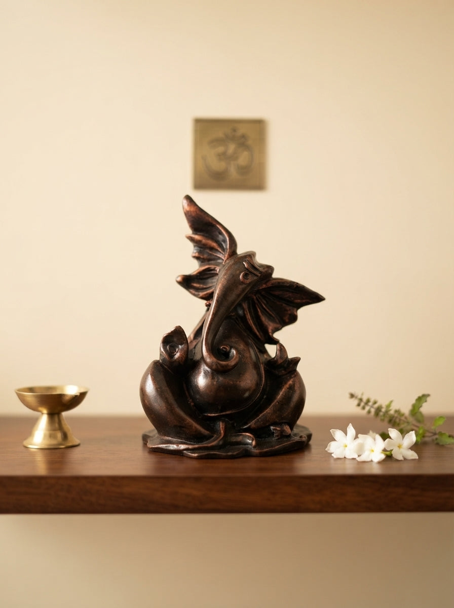 Modern Abstract Ganesha Statue 10" | Copper Bronze Finish