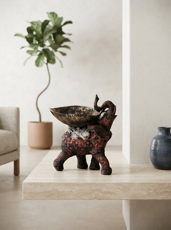 Elephant Trinket Bowl Statue | Decorative Dish Decor