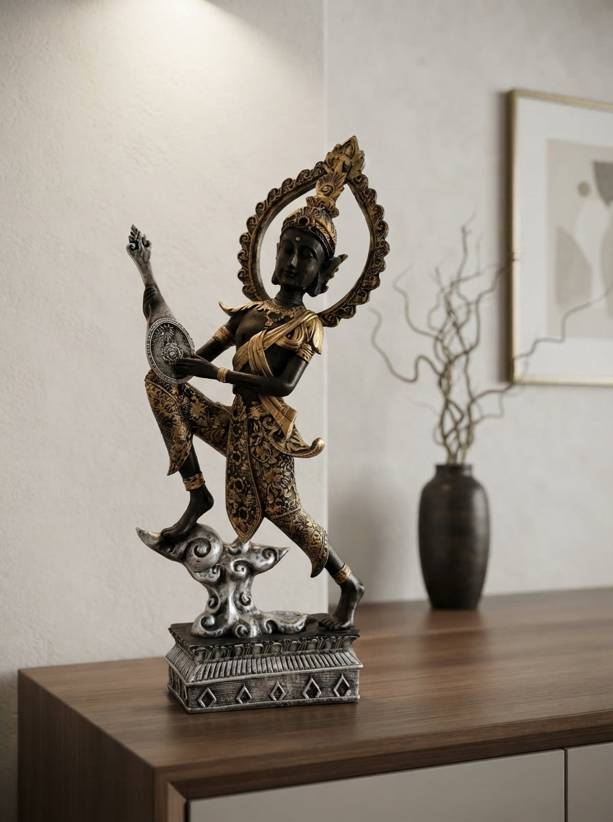 Black Gold Dancing Deity Statue | Asian Decor