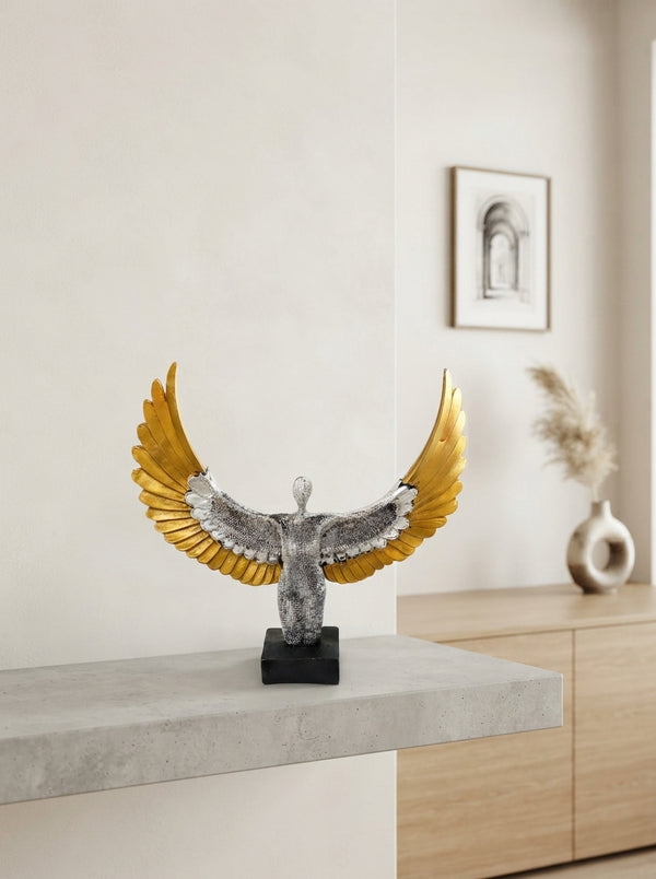 Angel Statue Wide Wingspan | Silver Gold Soaring Sculpture