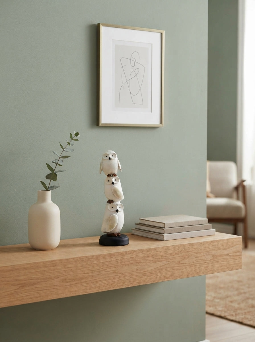 Stacked Snowy Owl Totem Statue | White Owl Figurine Decor