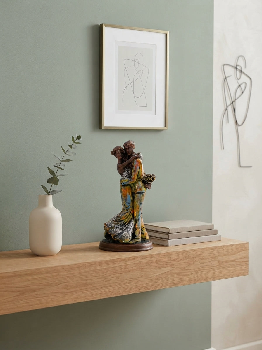 Romantic Couple Statue | Bronze Multicolor Anniversary Decor