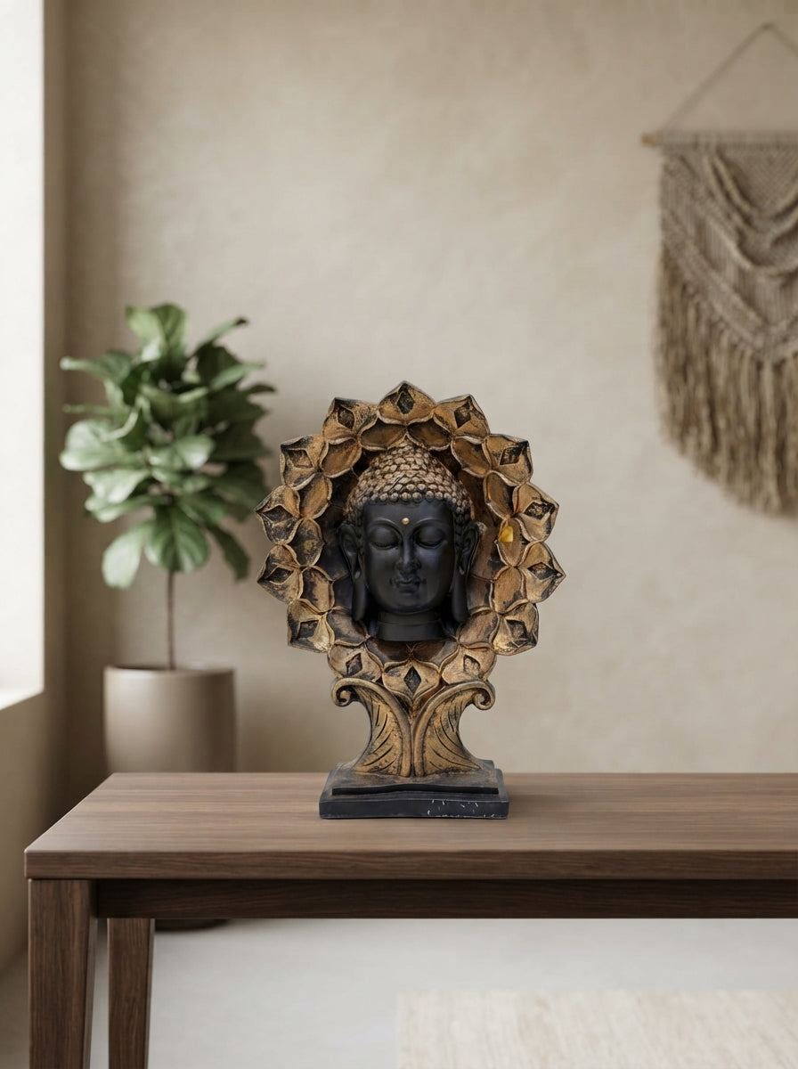 Buddha Bust Statue with Lotus Halo 11” | Zen Home Decor